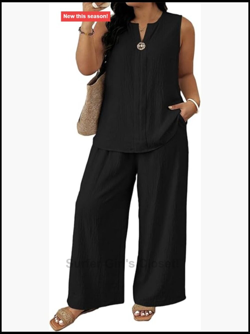 Plus Size 2 Piece Sets Sleeveless Top Wide Leg Pants Tracksuit Lounge